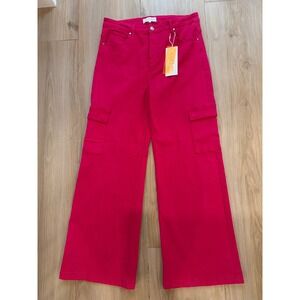Risen Jeans Womens Fuchsia Pink Wide Leg Cargo Pants RDPS4884 Size 1XL NWT